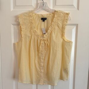 J. Crew Pale Yellow Sleeveless Ruffle-Trim Button Front Blouse